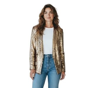 Les Chiffoniers *RARE* Sparkling Gold Sequin Blazer Jacket Women's Small‎